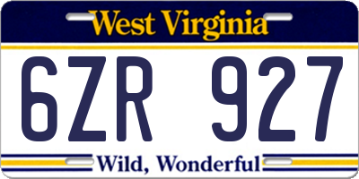 WV license plate 6ZR927