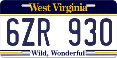 WV license plate 6ZR930