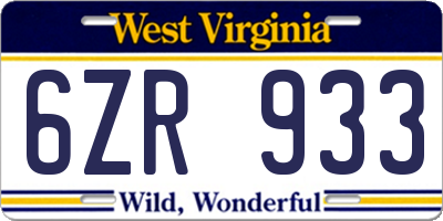 WV license plate 6ZR933