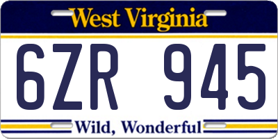 WV license plate 6ZR945