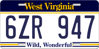 WV license plate 6ZR947