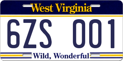 WV license plate 6ZS001