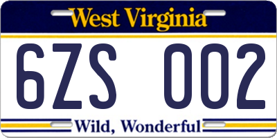 WV license plate 6ZS002