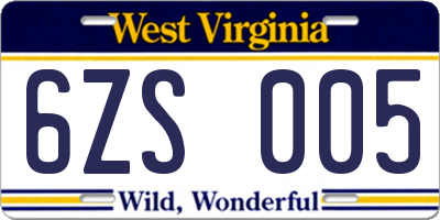 WV license plate 6ZS005