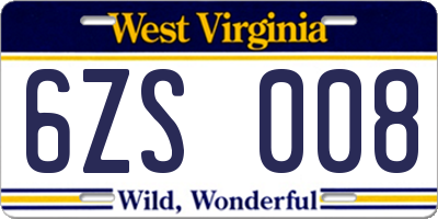 WV license plate 6ZS008