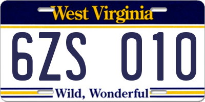 WV license plate 6ZS010