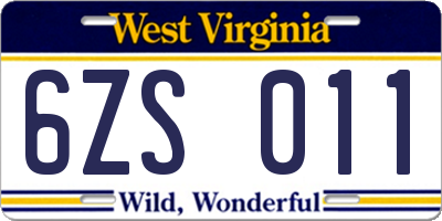 WV license plate 6ZS011