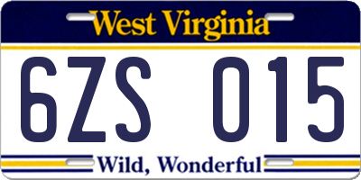 WV license plate 6ZS015