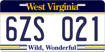 WV license plate 6ZS021