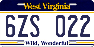 WV license plate 6ZS022