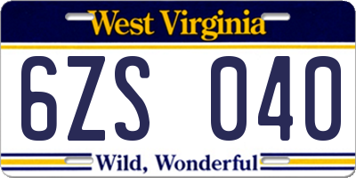 WV license plate 6ZS040