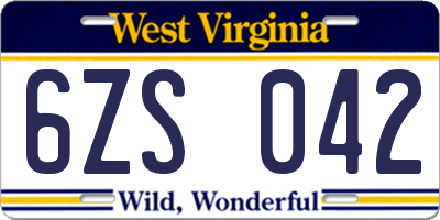 WV license plate 6ZS042