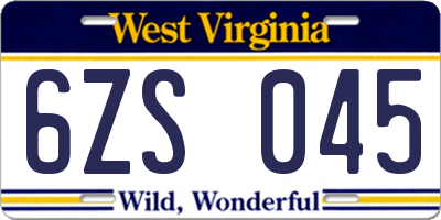 WV license plate 6ZS045