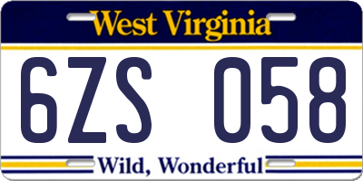 WV license plate 6ZS058