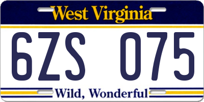 WV license plate 6ZS075