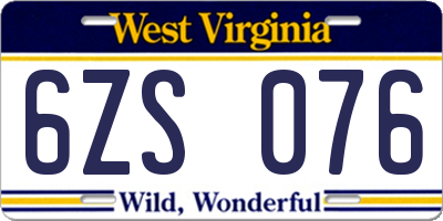 WV license plate 6ZS076