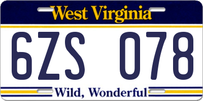 WV license plate 6ZS078