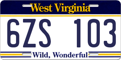 WV license plate 6ZS103