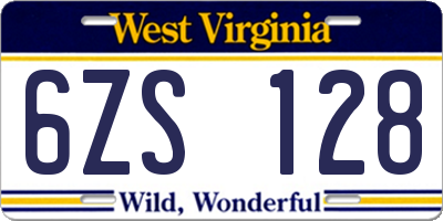 WV license plate 6ZS128
