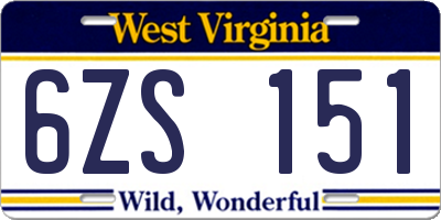 WV license plate 6ZS151