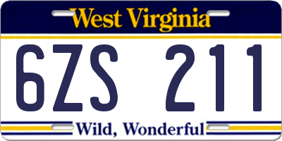 WV license plate 6ZS211