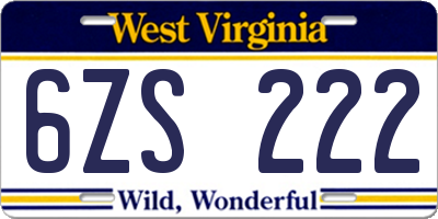 WV license plate 6ZS222
