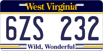 WV license plate 6ZS232