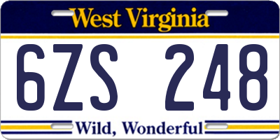 WV license plate 6ZS248
