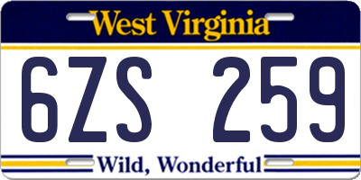 WV license plate 6ZS259