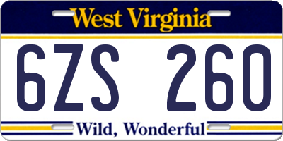 WV license plate 6ZS260