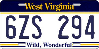 WV license plate 6ZS294