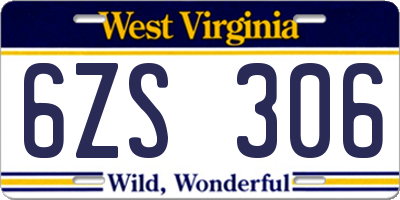 WV license plate 6ZS306