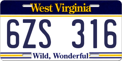 WV license plate 6ZS316