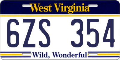 WV license plate 6ZS354