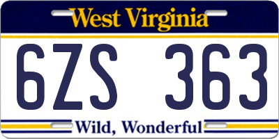 WV license plate 6ZS363
