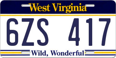 WV license plate 6ZS417