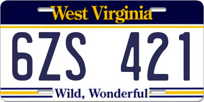 WV license plate 6ZS421