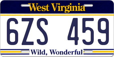 WV license plate 6ZS459