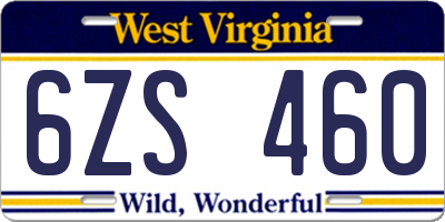 WV license plate 6ZS460