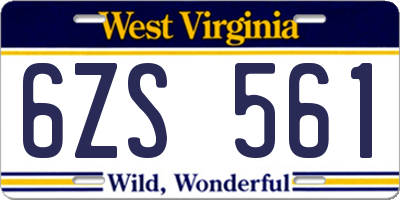 WV license plate 6ZS561