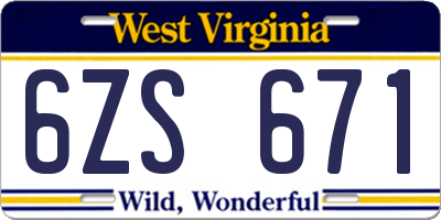 WV license plate 6ZS671