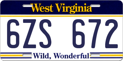 WV license plate 6ZS672