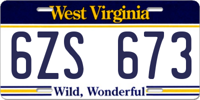 WV license plate 6ZS673