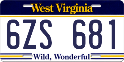 WV license plate 6ZS681