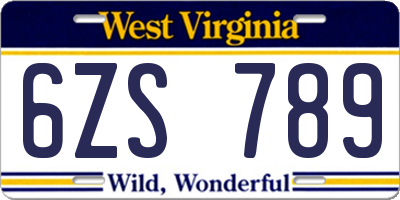 WV license plate 6ZS789