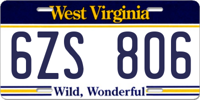 WV license plate 6ZS806