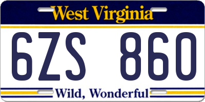 WV license plate 6ZS860