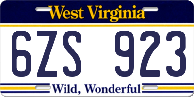 WV license plate 6ZS923