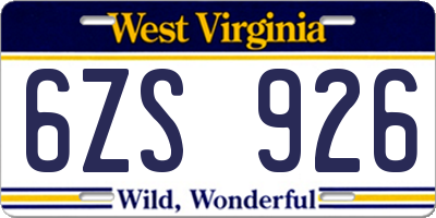 WV license plate 6ZS926