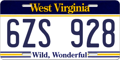 WV license plate 6ZS928